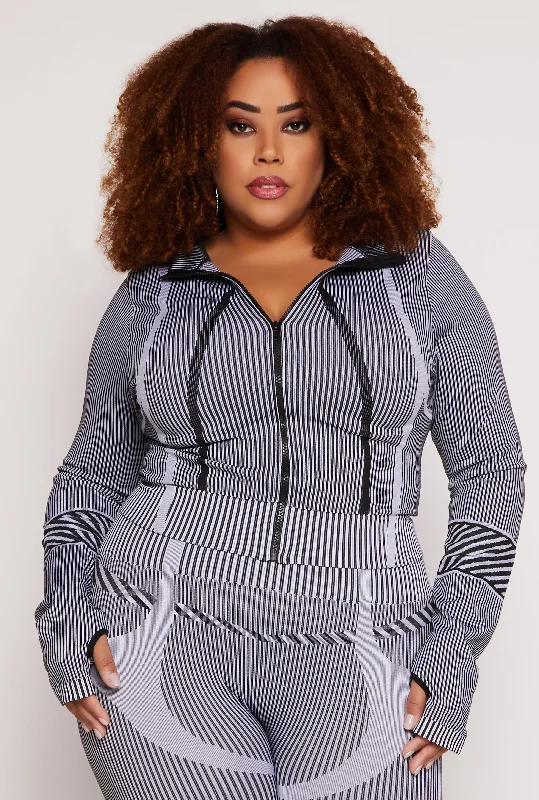 Plus Size Seamless Striped Track Jacket