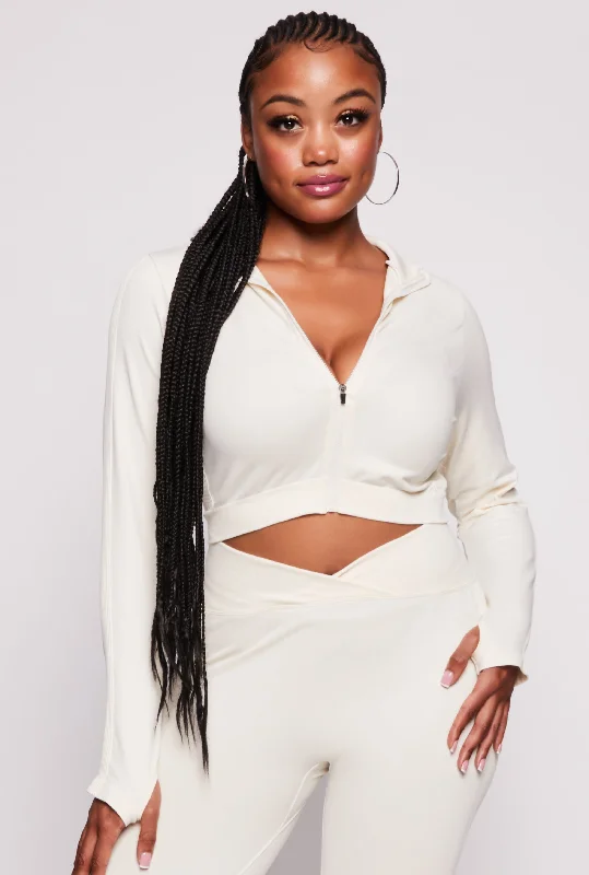 Plus Size Seamless Zip Front Cropped Track Jacket