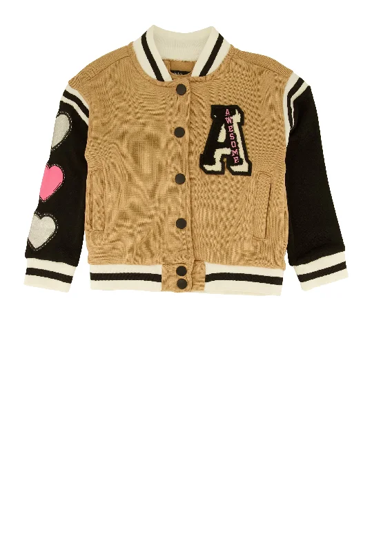 Toddler Girls Awesome Chenille Graphic Patch Varsity Jacket