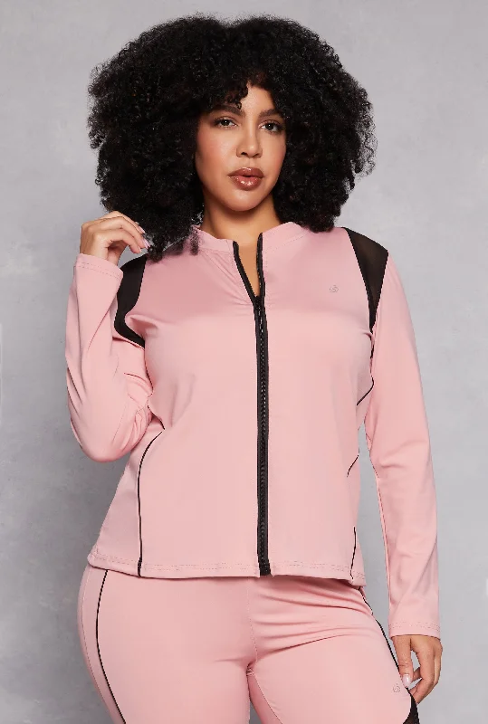 Plus Size Mesh Insert Track Jacket