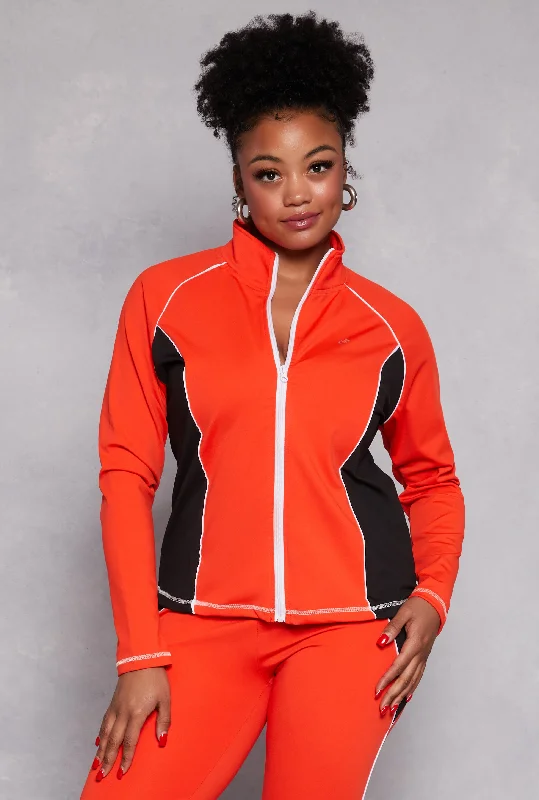 Plus Size Color Block Contrast Trim Track Jacket