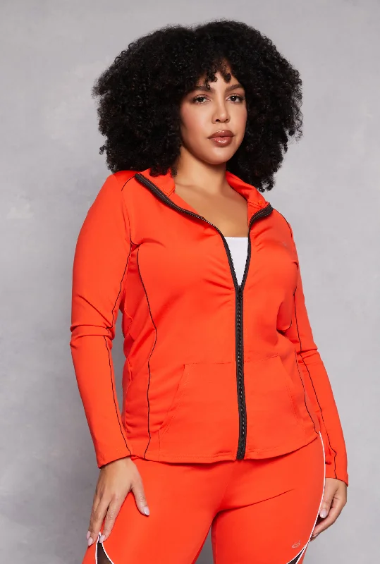 Plus Size Contrast Trim Track Jacket