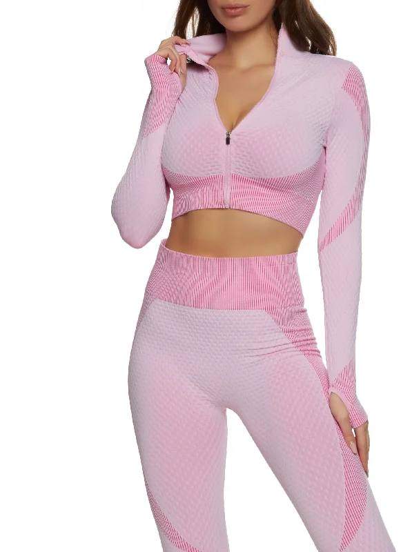 Daisy Seamless Textured Knit Zip Front Track Jacket