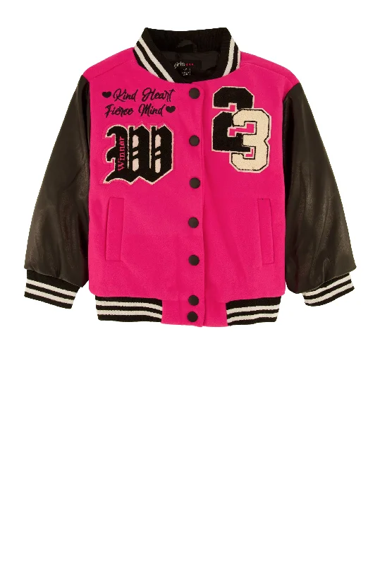 Toddler Girls Winner Chenille Graphic Color Block Varsity Jacket