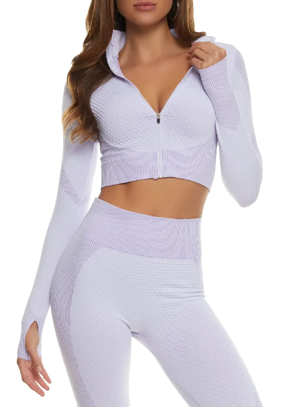 Daisy Seamless Textured Knit Zip Front Track Jacket