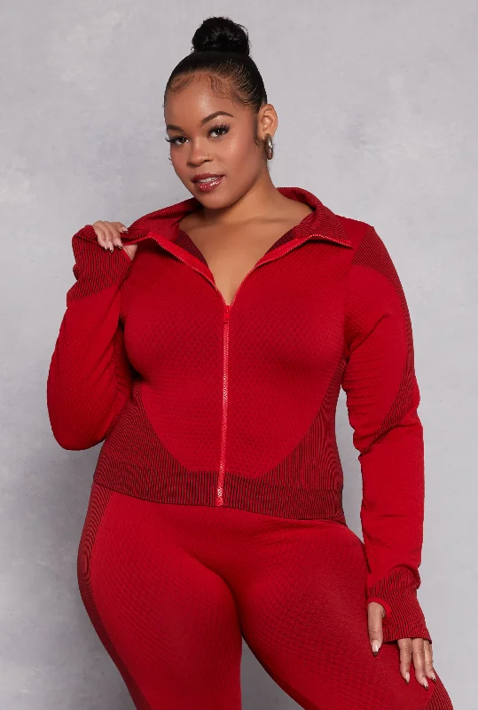 Plus Size Seamless Two Tone Track Jacket