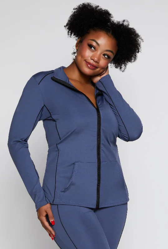 Plus Size Contrast Trim Track Jacket