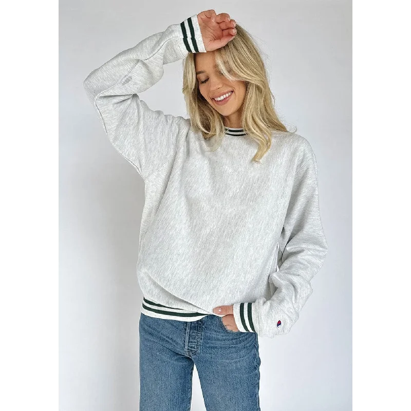 Grey Reverse Weave Green Stripe Sweatshirt