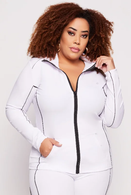 Plus Size Contrast Trim Track Jacket