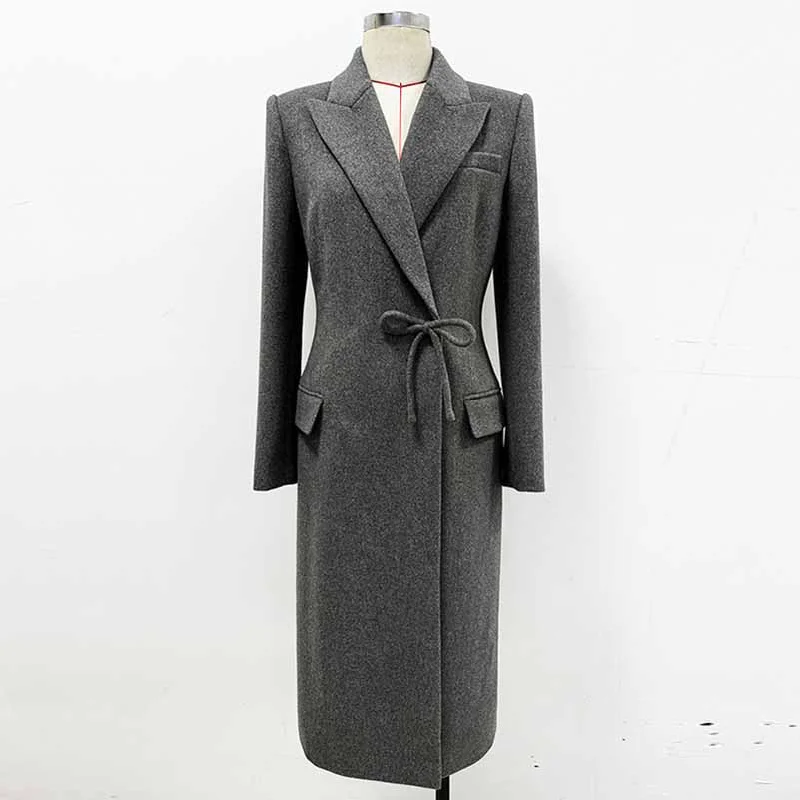 Women's Bow detail Wollen Coat Grey