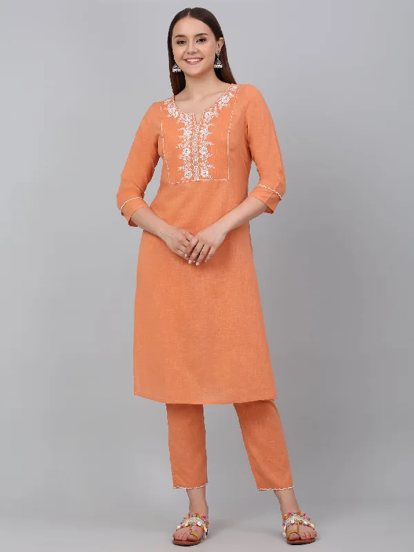 Women's Orange Solid Kurta Pant Plazzo Set