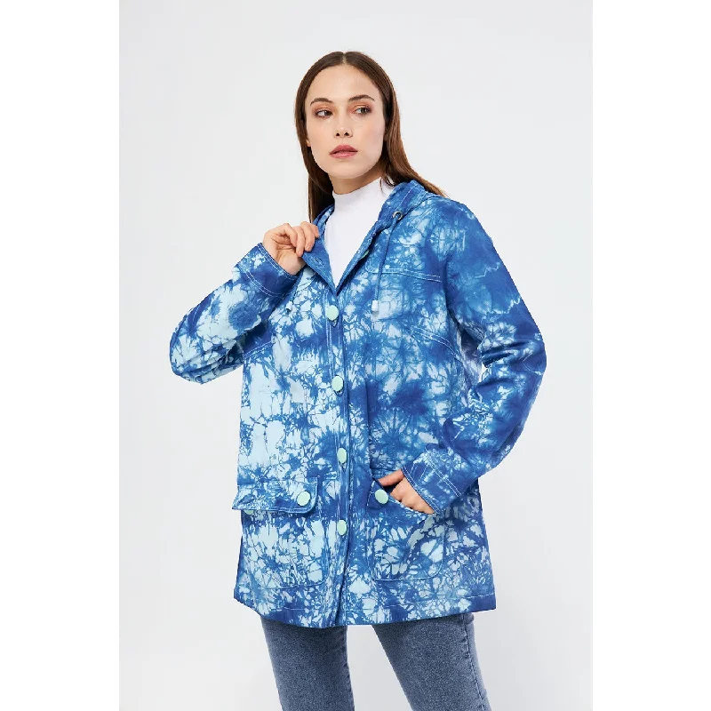 Bright Blue Tie Dye Button Down Hoodie