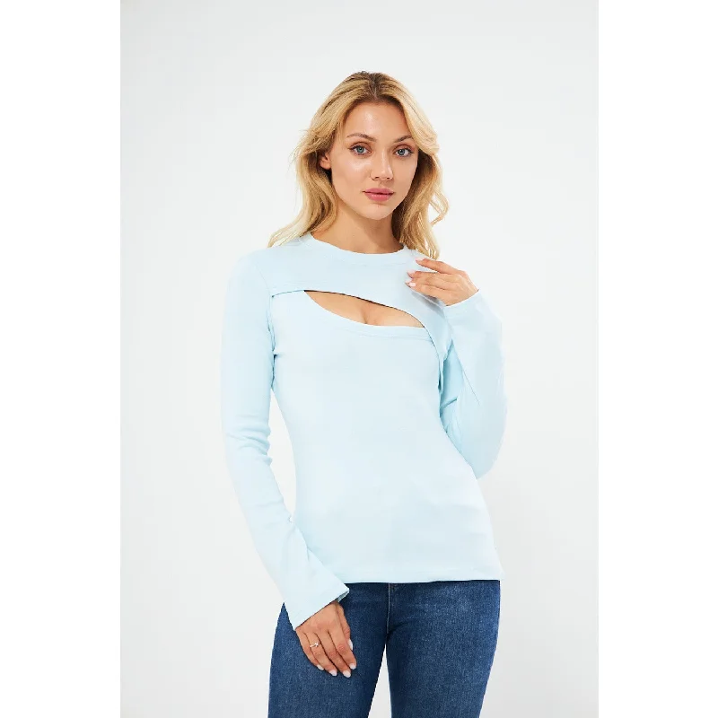 Light Blue Keyhole Rib Top