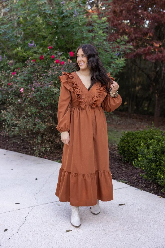 Autumn Chic Caramel Midi Dress