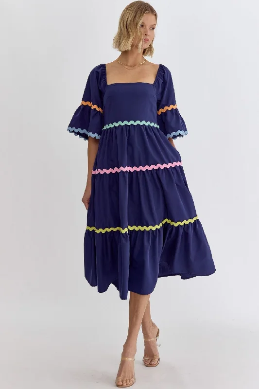 Beaming Beauty Navy Midi Dress