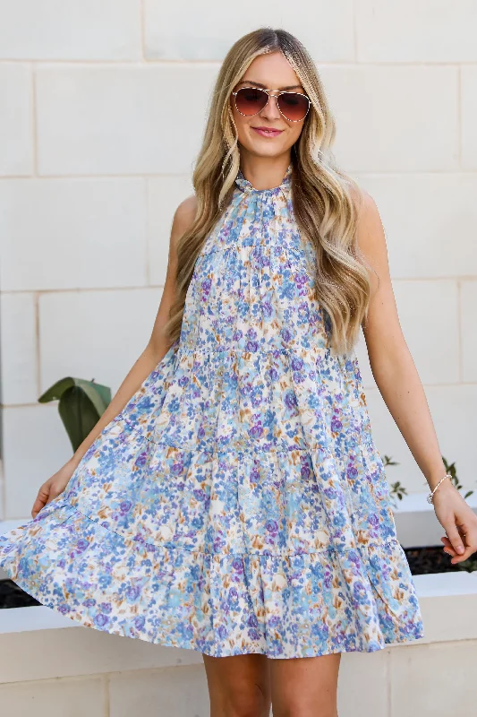 FINAL SALE - Daytime Sweetie Blue Floral Tiered Mini Dress