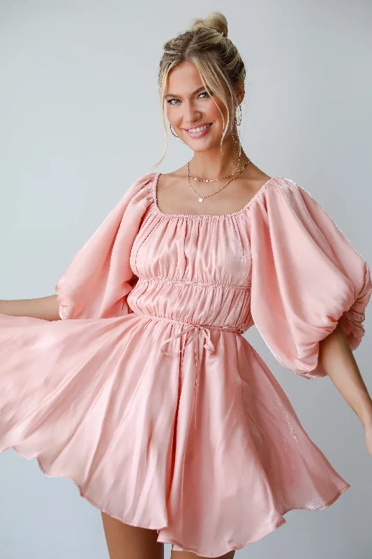 FINAL SALE - Indescribable Glow Blush Puff Sleeve Mini Dress