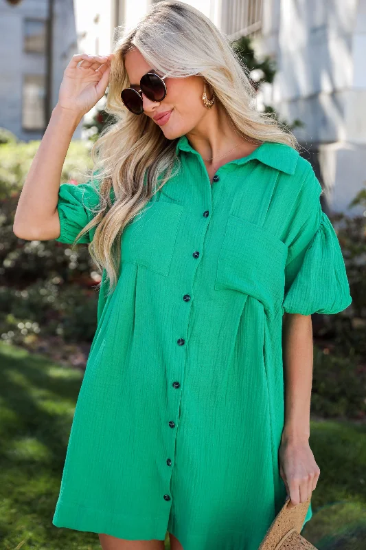 Infinitely Impressive Kelly Green Linen Mini Dress