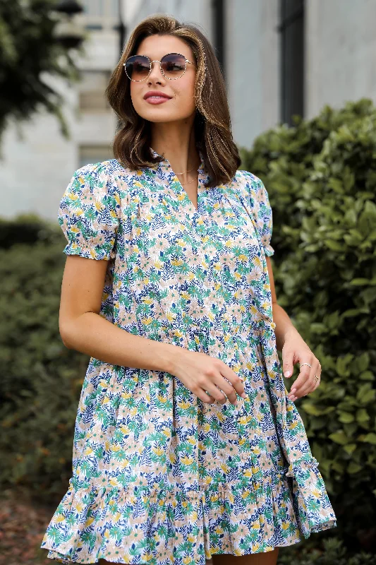 FINAL SALE - Love In The Garden Green Floral Tiered Mini Dress