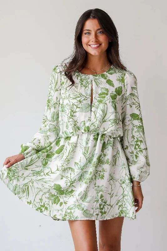 FINAL SALE - Mesmerizing Essence Green Floral Mini Dress