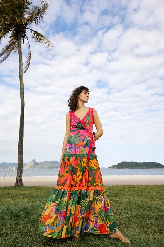 Mixed Painted Toucans Maxi Dress