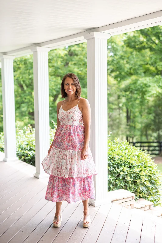 Vintage Paisley Pink Midi Dress