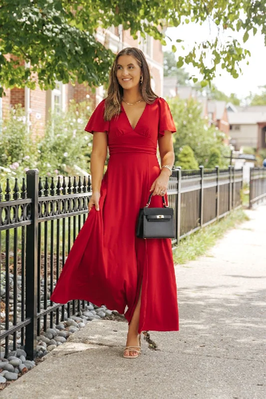 Showstopper Red Slit Maxi Dress - FINAL SALE