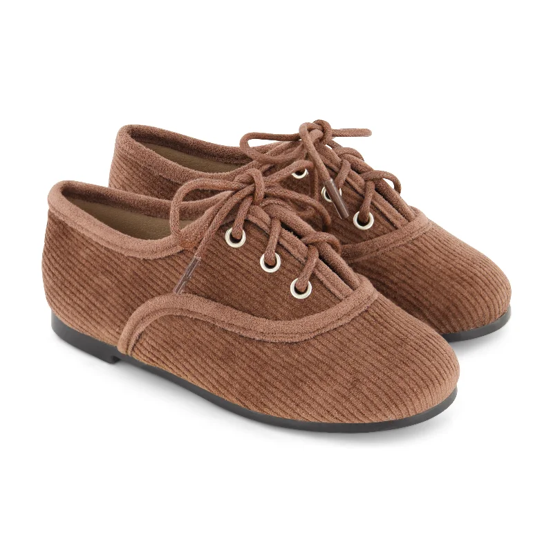 Zeebra Kids Corded Velvet Lace Up Shoes - Brown