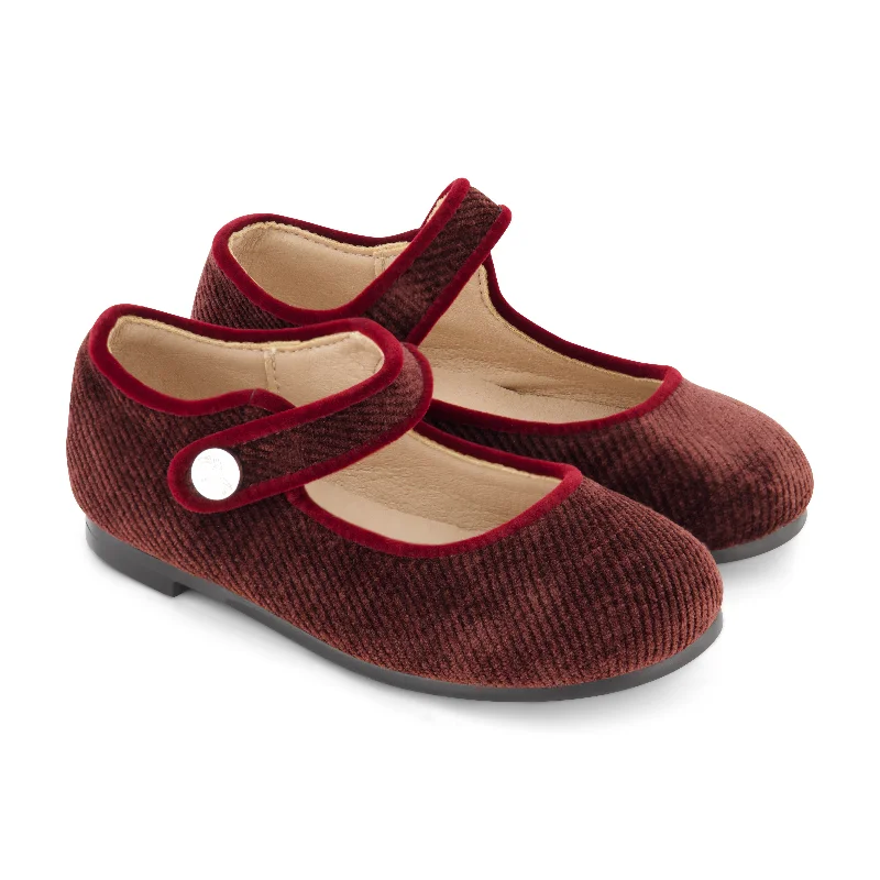 Zeebra Kids Corded Velvet Mary Janes - Burgundy