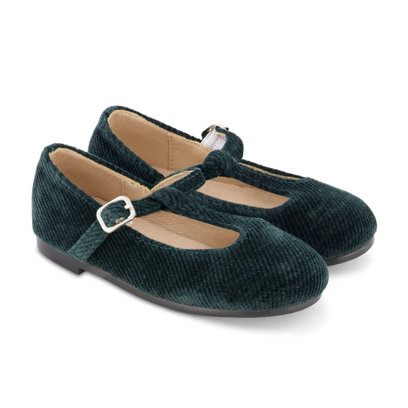 Zeebra Kids Corded Velvet T-Strap Shoes - Green