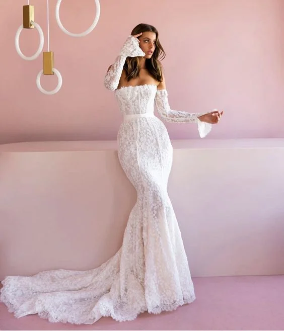 Mermaid Long Sleeve Wedding Dress Lace Vestido De Novia Sirena Corte  Manga Larga For Woman  Casamento Boda Abito Da Sposa