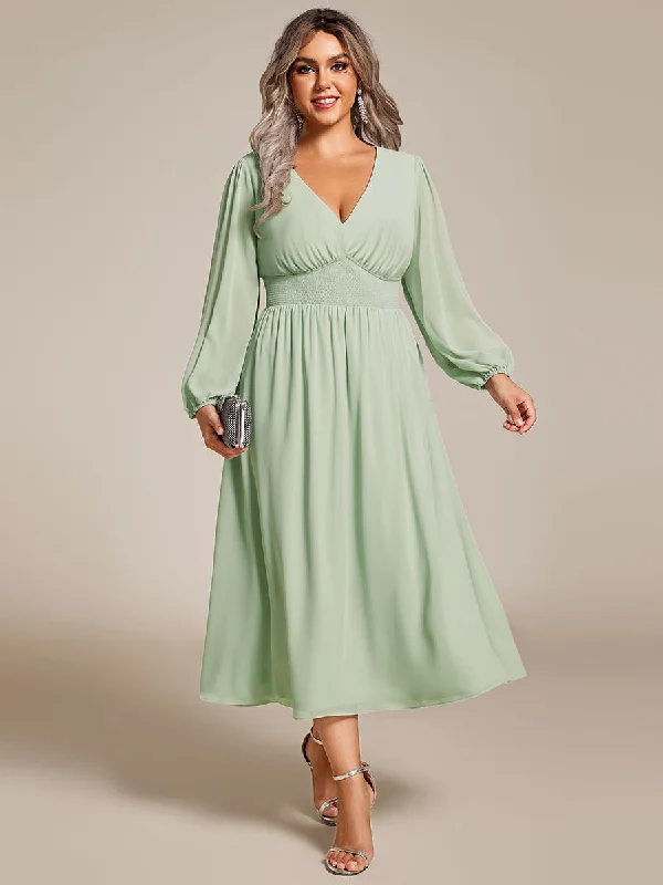 Plus Size Knee Length Chiffon Wholesale Wedding Guest Dresses With Long Sleeves